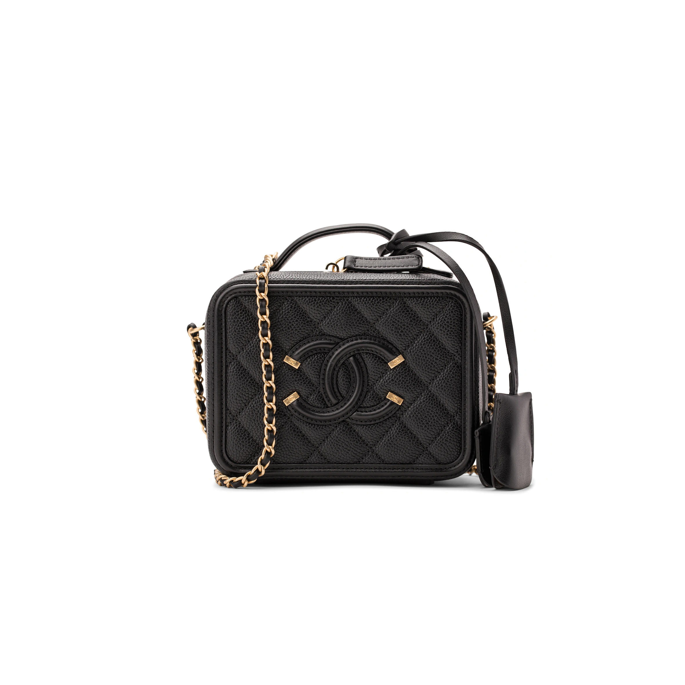 Ch*el caviar quilted small filigree vanity case black (16*13*7cm)